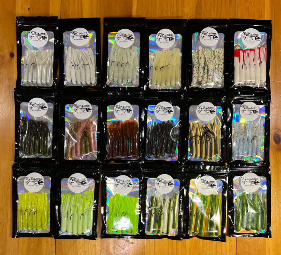3.5" Tubes Rigged and Ready Lures- 6 Pack - Multiple Colors