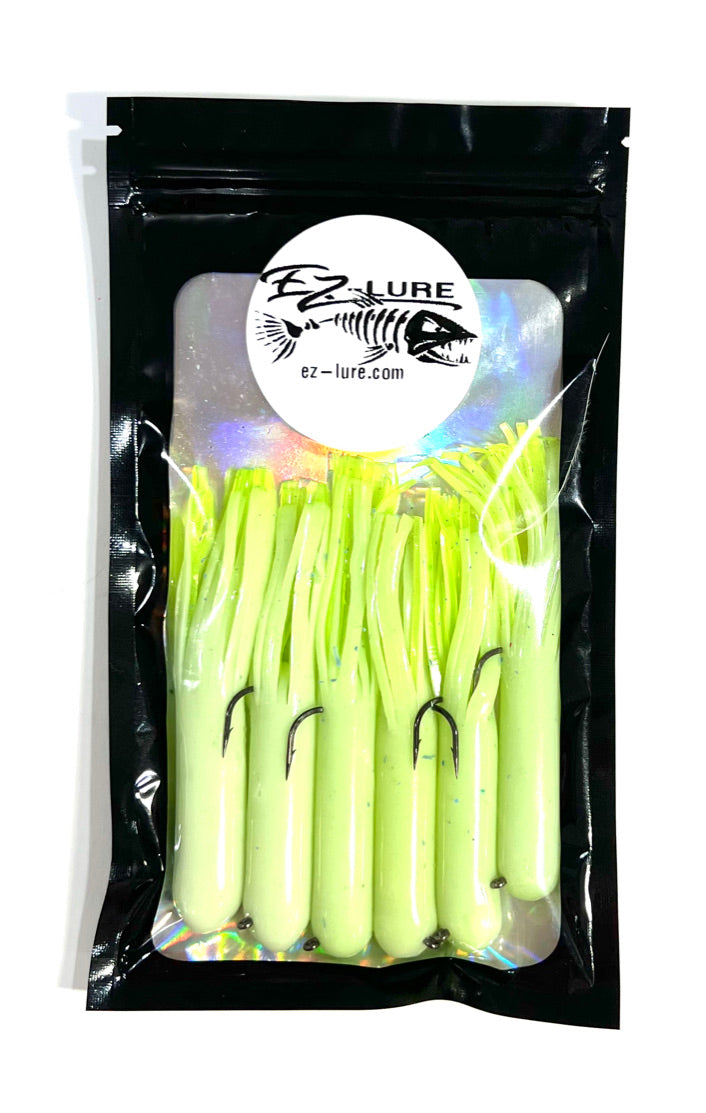 3.5" Tubes Rigged and Ready Lures- 6 Pack - Multiple Colors