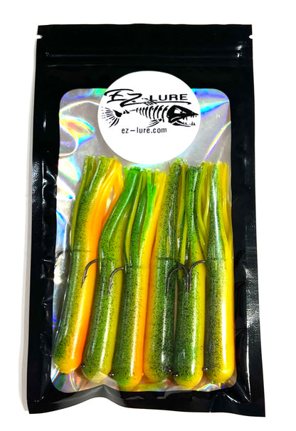 3.5" Tubes Rigged and Ready Lures- 6 Pack - Multiple Colors