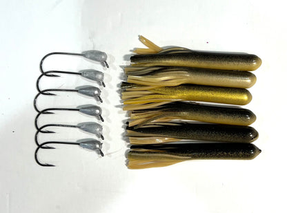 3.5" Tubes Rigged and Ready Lures- 6 Pack - Multiple Colors