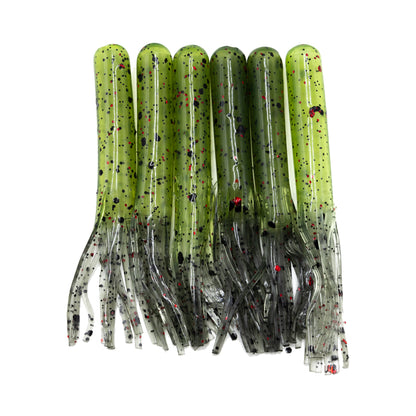 XXL 6" Tube Jig 6 Pack - Olive Smoke W/ Red & Black Flake