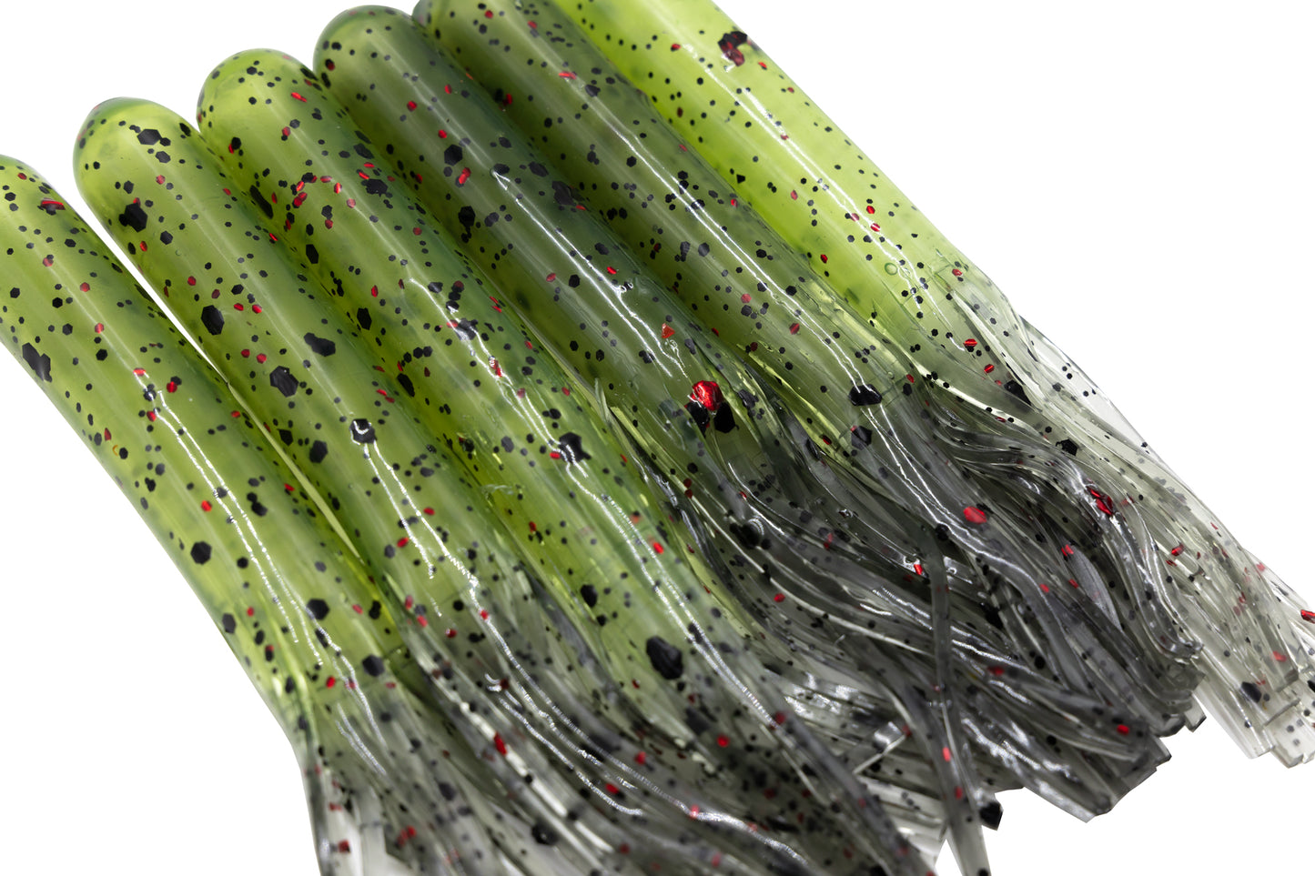 XXL 6" Tube Jig 6 Pack - Olive Smoke W/ Red & Black Flake